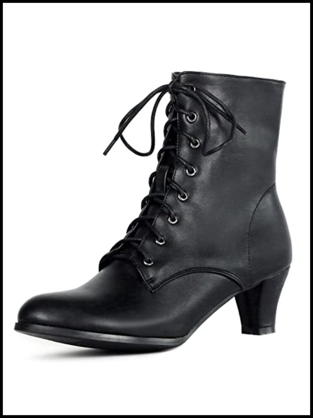 Women Vintage Victorian Lace Up Ankle Boots PU Faux Fur Lining Mid Heel